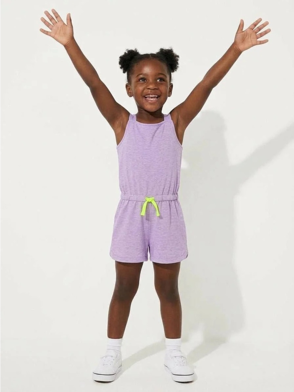 Girls Lavender One-Piece Romper with Neon Drawstring